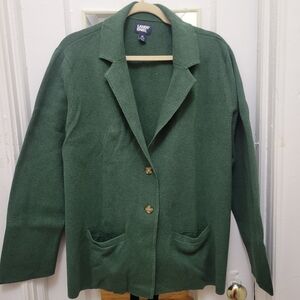 Lands' End Women's Forest Green Cardigan Cottagecore‎ Grandpa Sweater